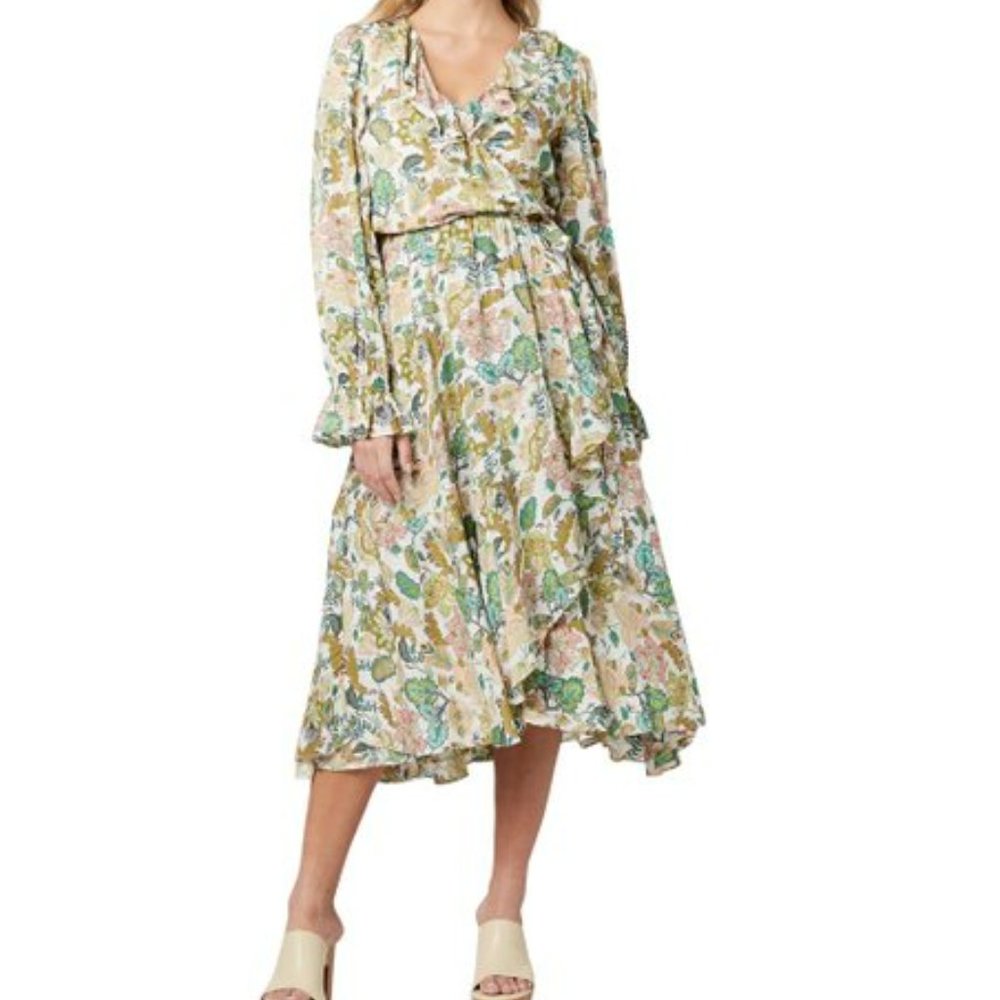 Teal Botanical Angelique V-Neck Midi Dress